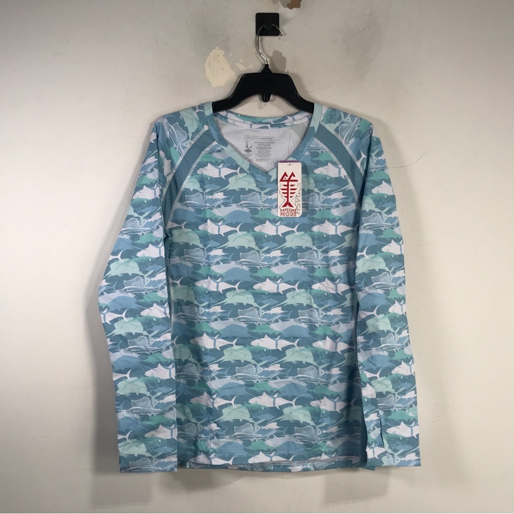 Bassdash UPF 50+ UV Protection Fishing L/S Shirt, Women's Size L - Blue